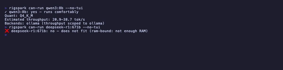 rigspark can-run showing yes and no verdicts